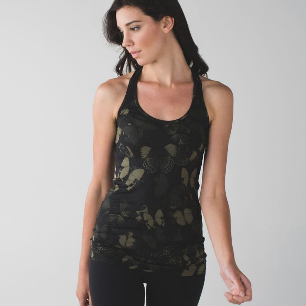 Lululemon Cool Racerback Biggie So Fly Butterfly Fatigue Green Black